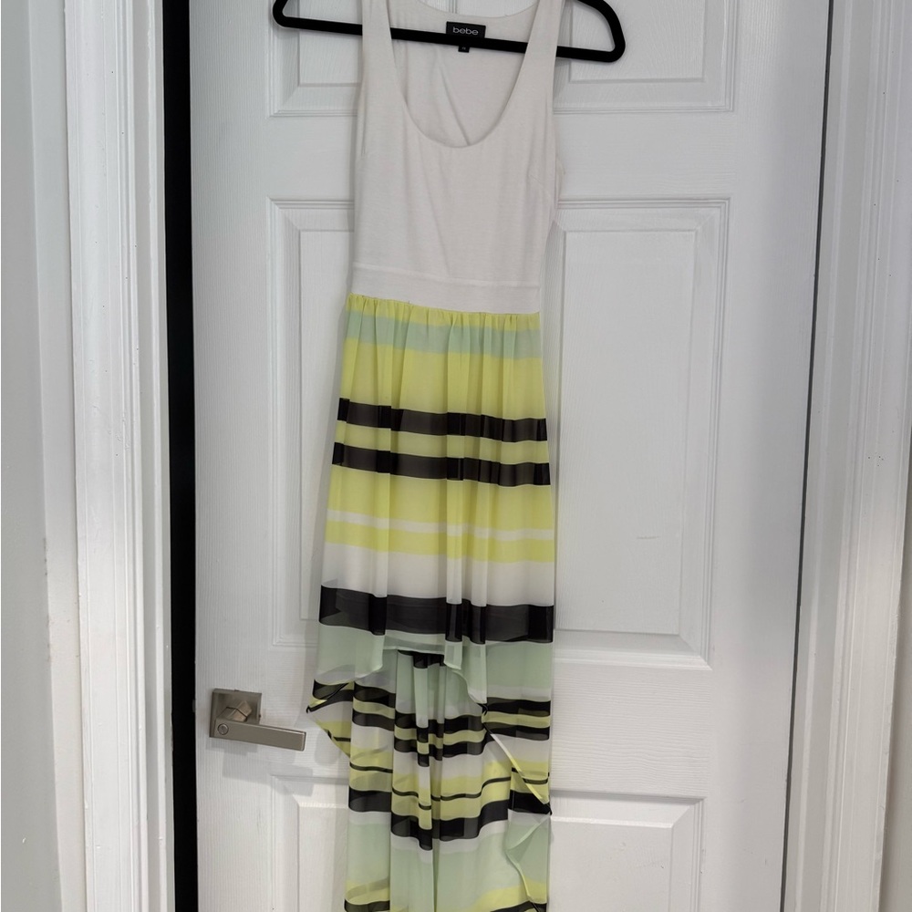 bebe White and Yellow Striped Midi Dress